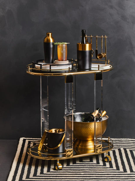 Set Of Four Gold Ribbed Glass Tumblers