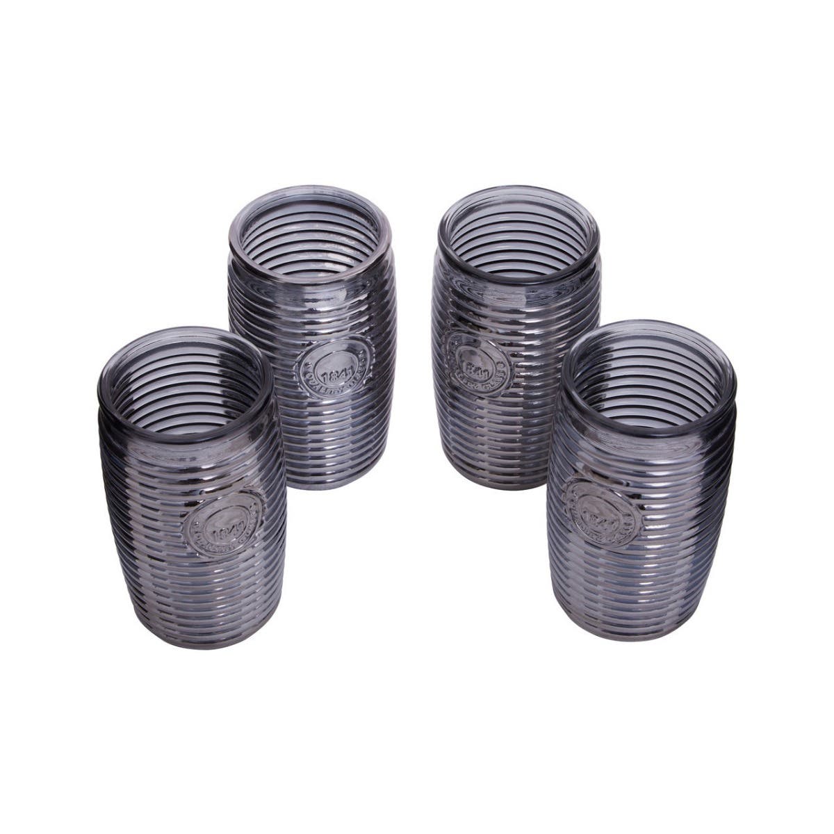 Set Of Four Grey Ribbed Glass Tumblers