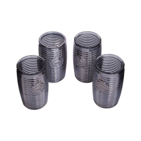 Set Of Four Grey Ribbed Glass Tumblers