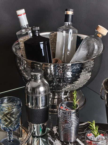 Set Of Four Grey Ribbed Glass Tumblers