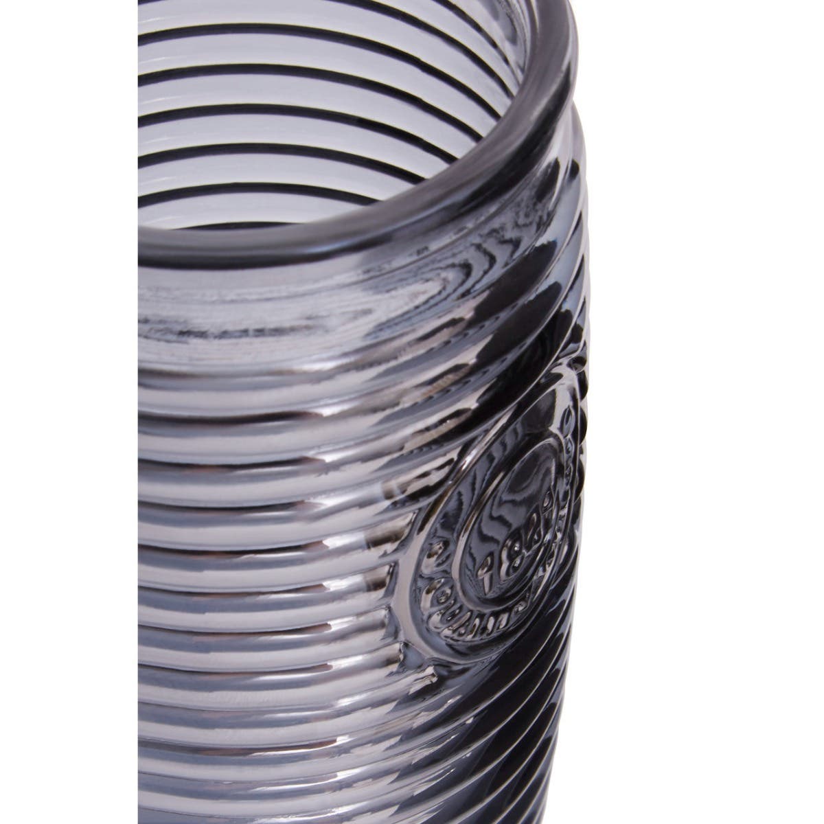 Set Of Four Grey Ribbed Glass Tumblers