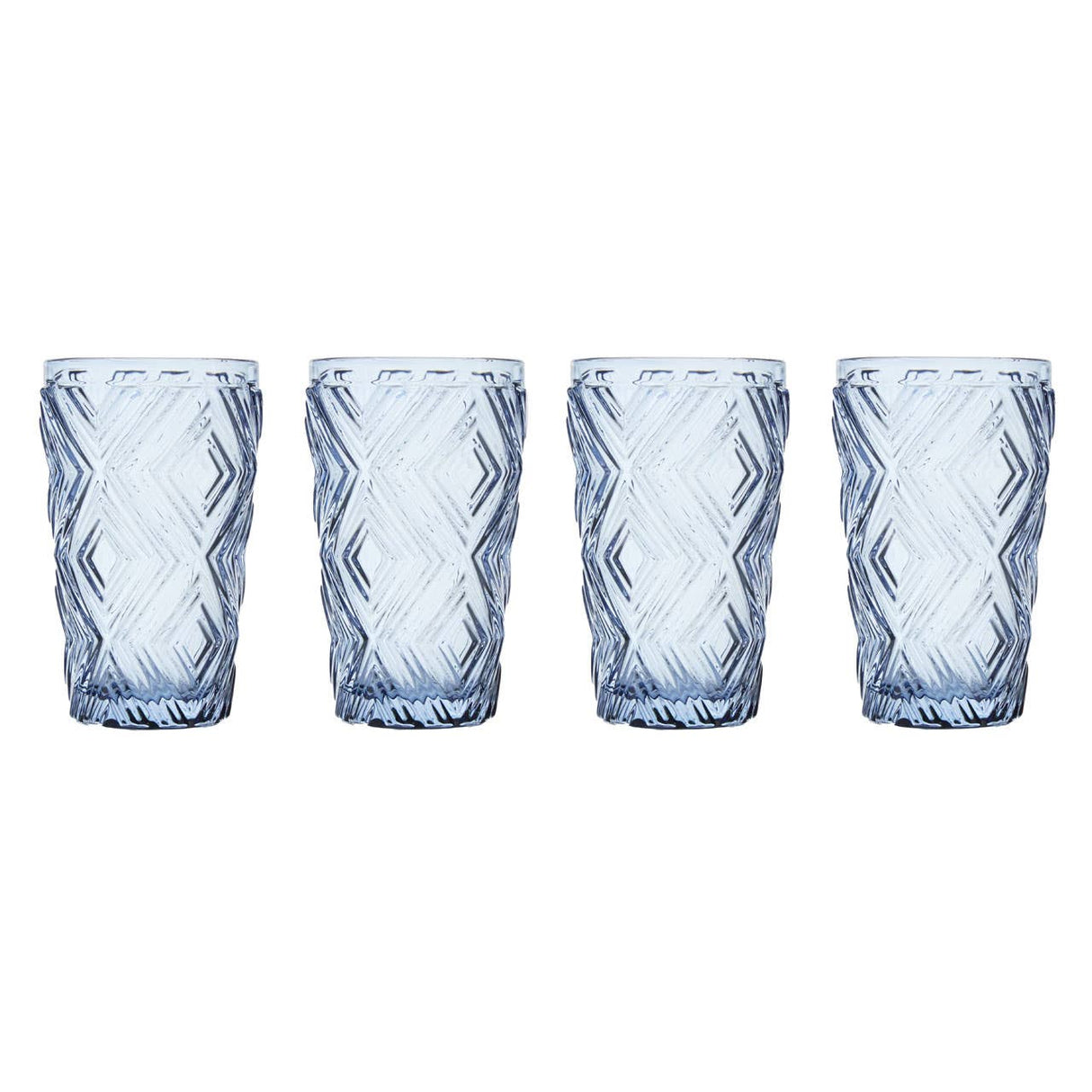 Set Of Four Fleur Blue Highball Glasses