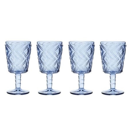 Set Of Four Fleur Blue Wine Glasses