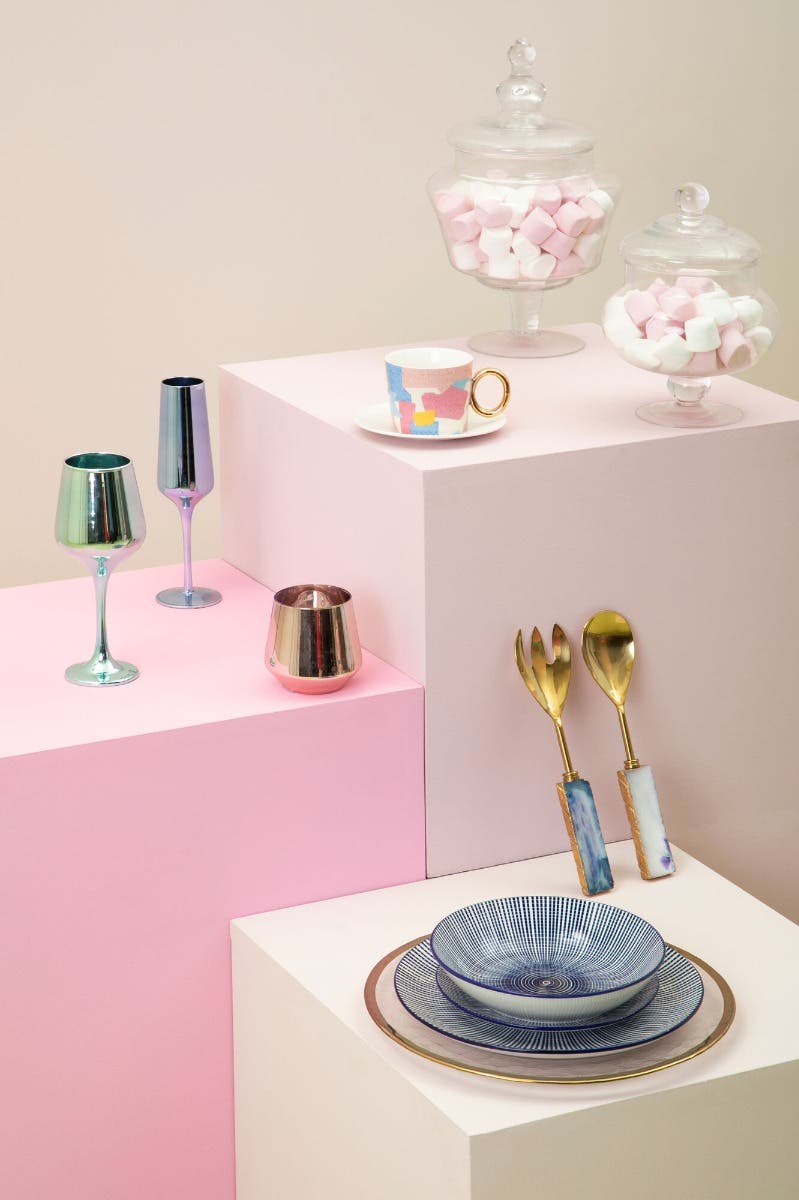 Set Of Four Glass Tumblers In Assorted Colours