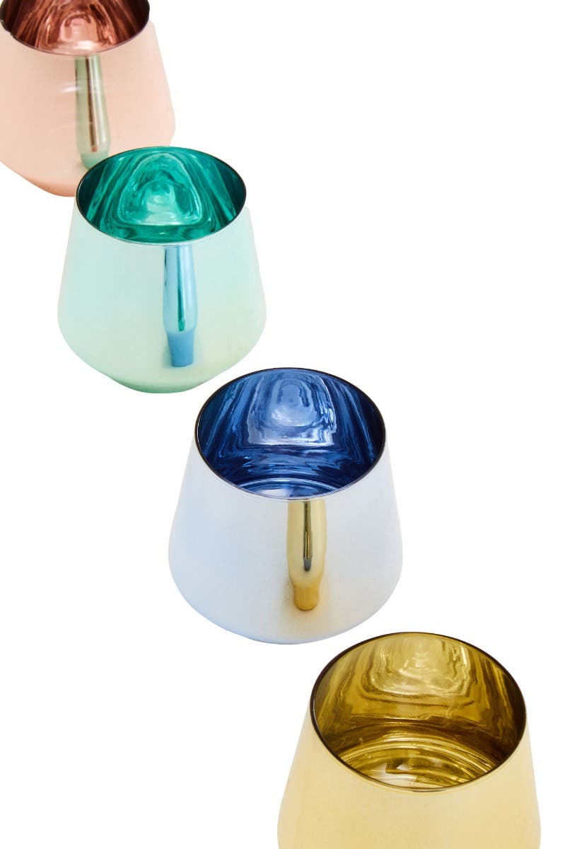 Set Of Four Glass Tumblers In Assorted Colours