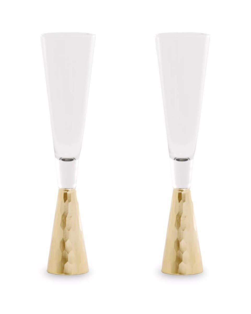 Set Of Two Champagne Glasses With Gold Finish Stem