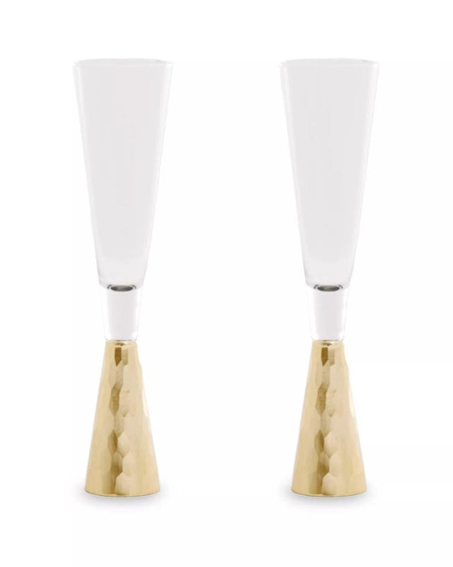 Set Of Two Champagne Glasses With Gold Finish Stem