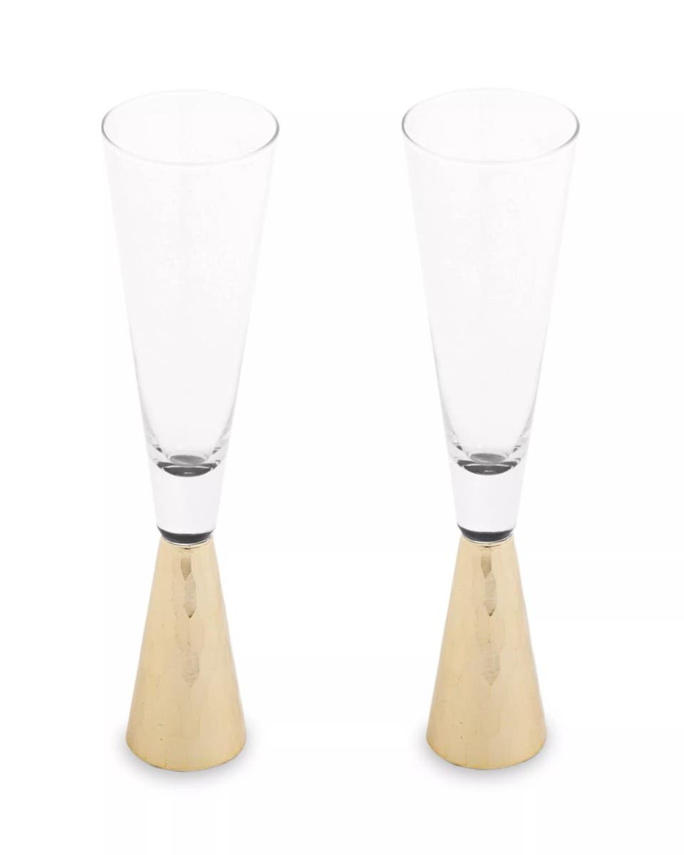 Set Of Two Champagne Glasses With Gold Finish Stem