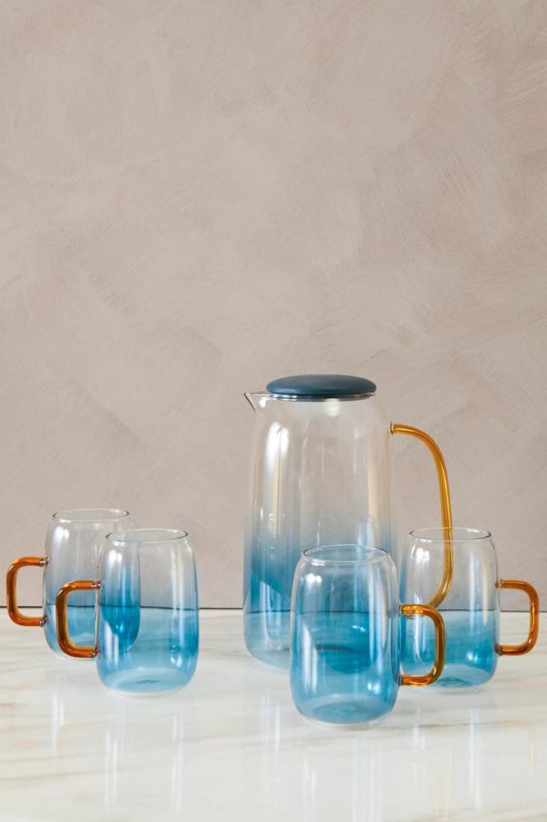 Noa Blue Glass And Jug Five Piece Set