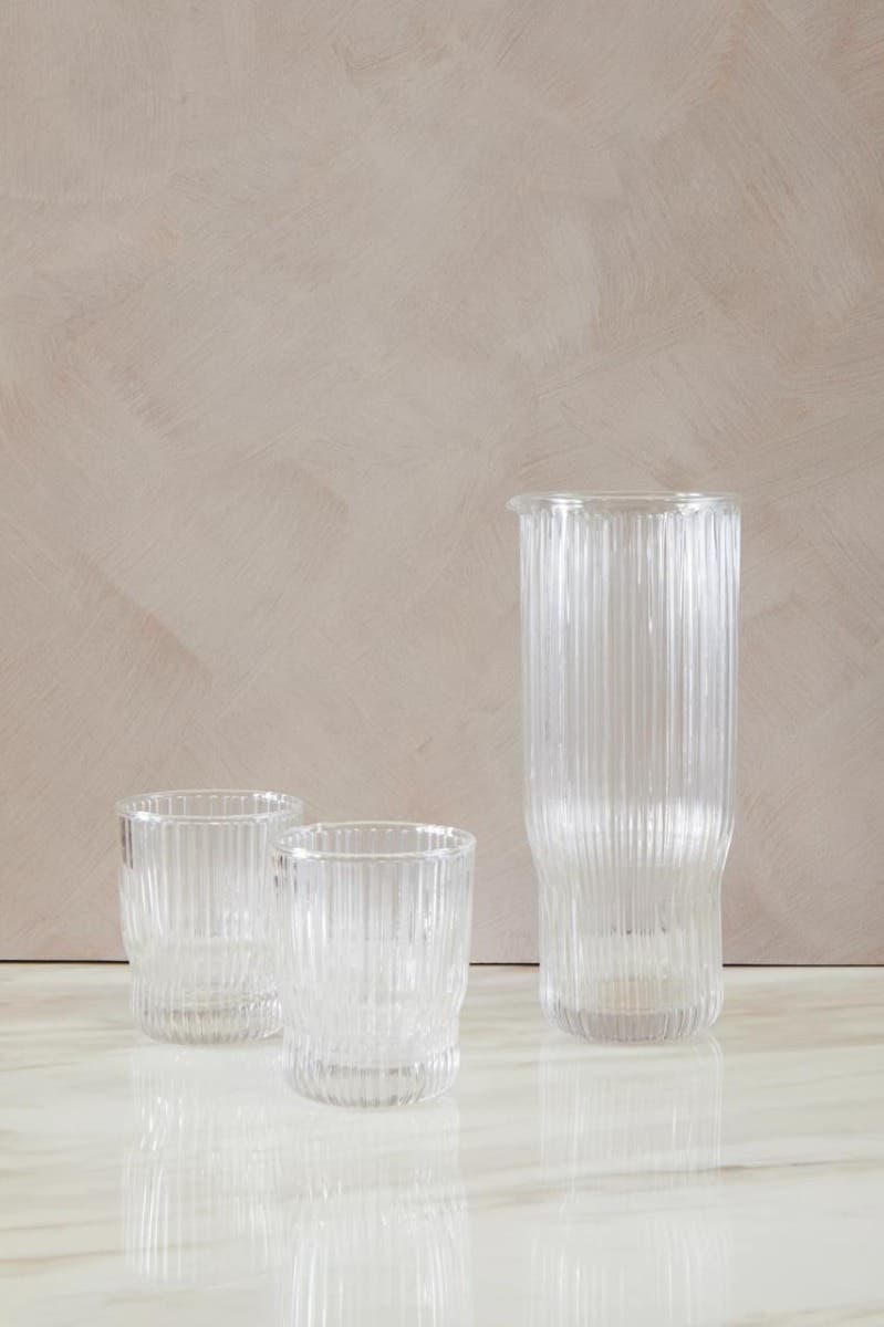 Juno Ribbed Glass And Jug Three Piece Set