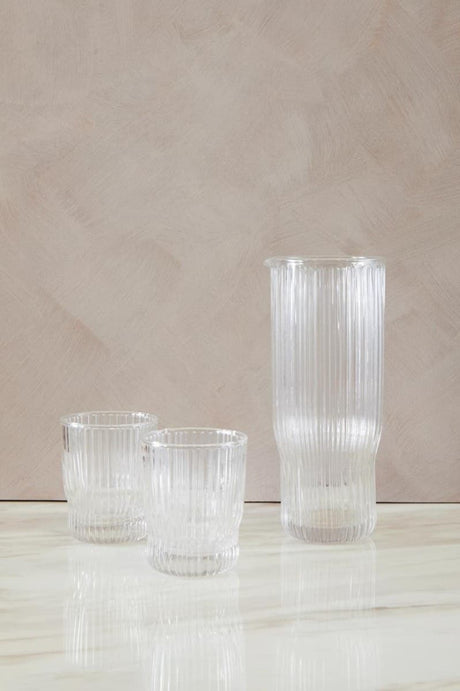 Juno Ribbed Glass And Jug Three Piece Set