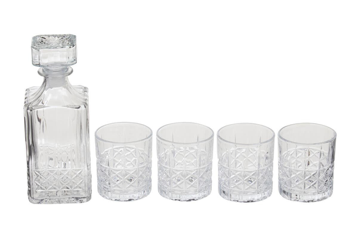 Diamond Pattern Decanter With Four Glasses