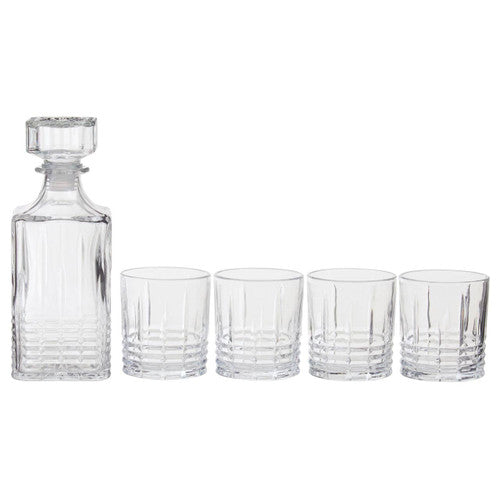 Ribbed Pattern Decanter With Four Glasses