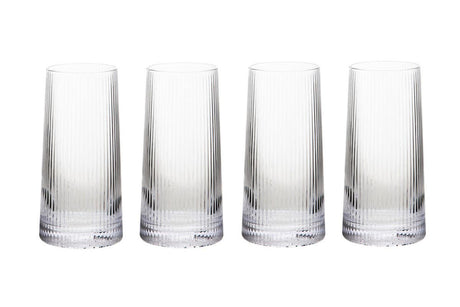 Set of Four Eldon Ribbed 420ml Clear Hi Ball Glasses