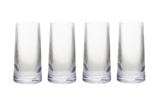 Set of Four Eldon Ribbed 420ml Clear Hi Ball Glasses