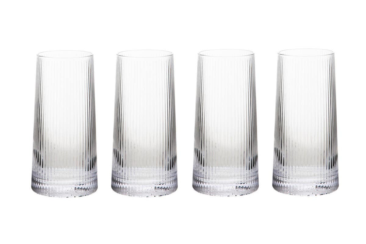 Set of Four Eldon Ribbed Clear Hi Ball Glasses