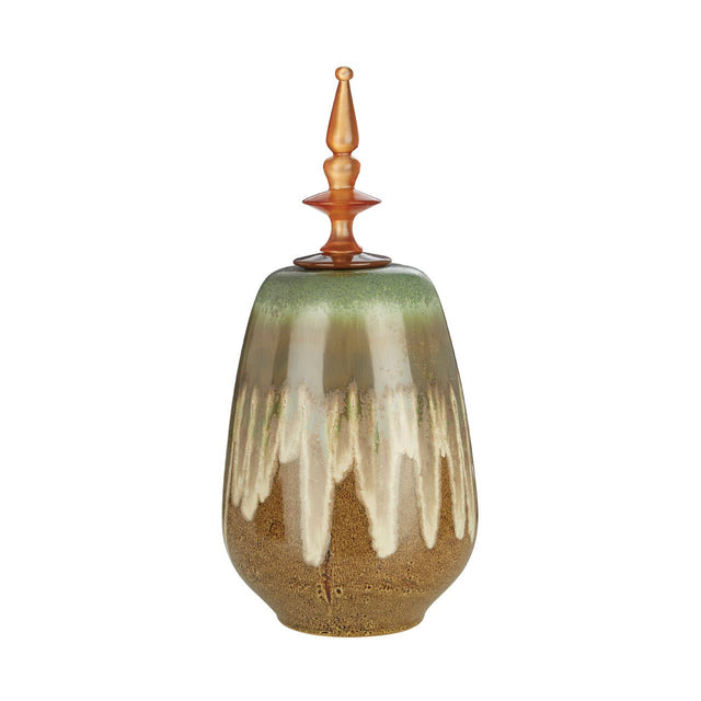 Medium Brown Green Ceramic Decorative Jar