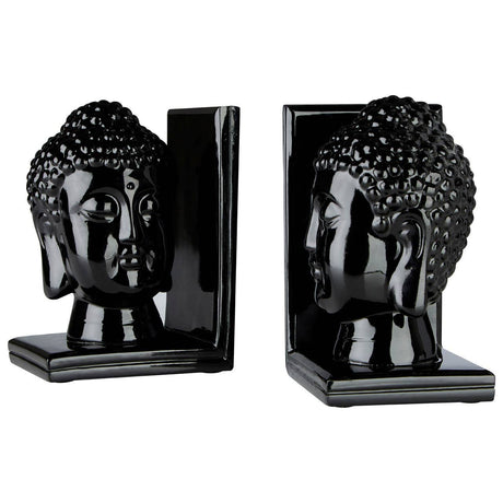 Buddha Head Black Bookends - Set Of 2