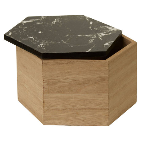 Mimo Black Marble Effect Hexagonal Trinket Box