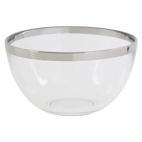 15Cm Plain Glass Bowl With Silver Rim
