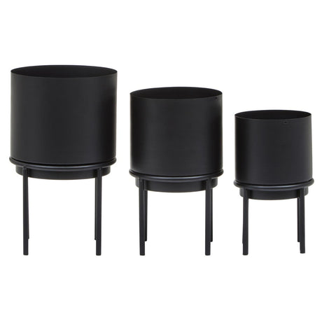 Avento Set Of Three Black Finish Planters