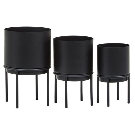 Avento Set Of Three Black Finish Planters