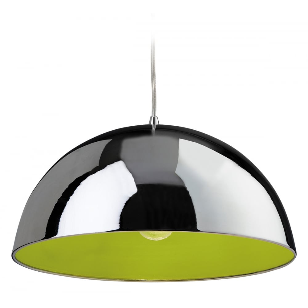 Retro Bistro Chrome Pendant Light with Green Interior