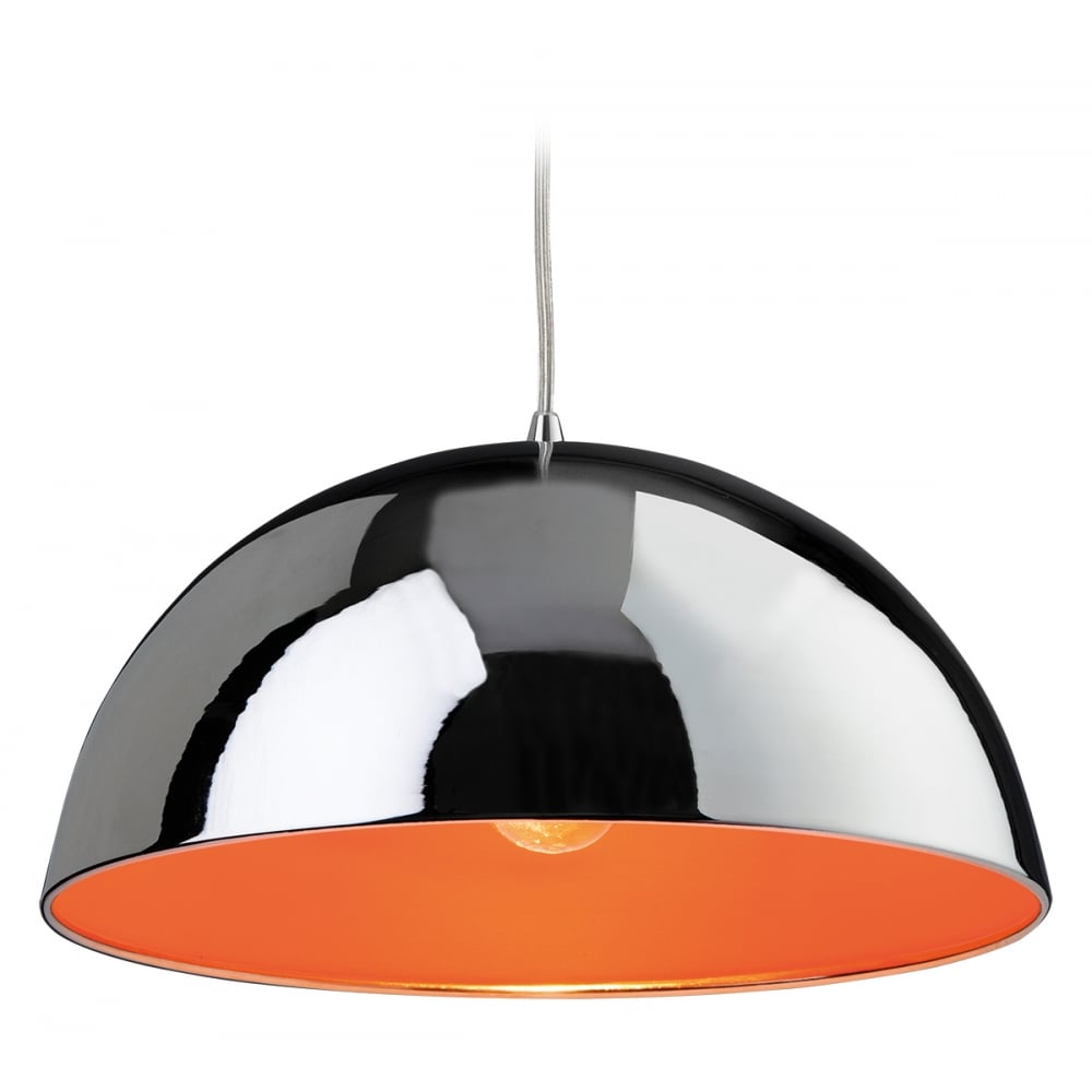 Contemporary Deco Chrome Pendant with Vibrant Interior