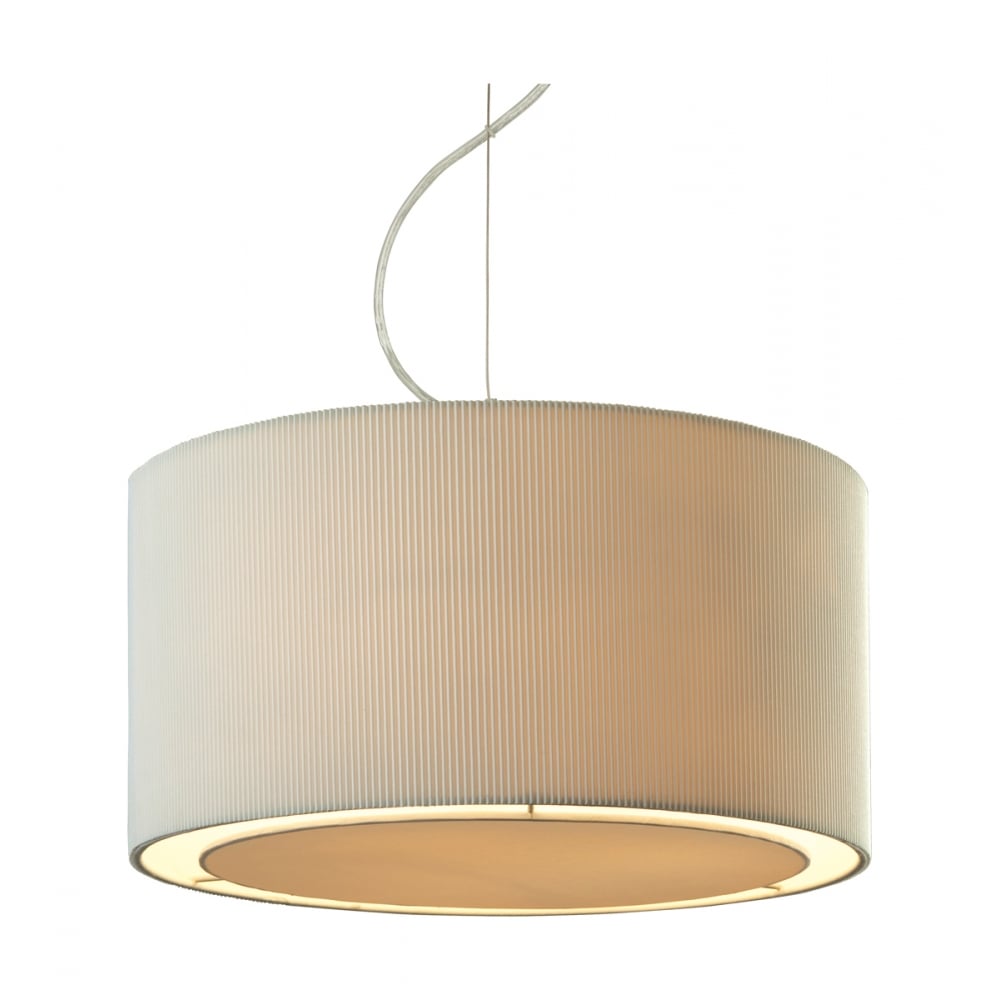 Contemporary Cream Drum Pendant Light with Chrome Accents