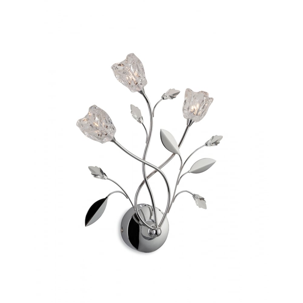 Exquisite Floral Art Deco Chrome Wall Sconce with Clear Glass Detailing