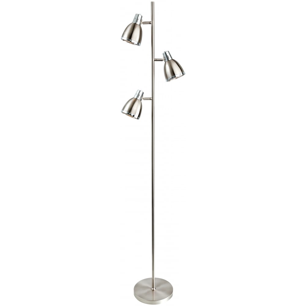 Antique Brushed Steel Triple Dome Reading Floor Lamp