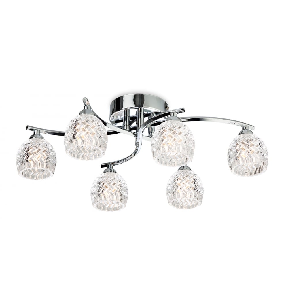 Contemporary Chrome Floral Glass Ceiling Light Fixture