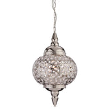 Chrome Moroccan-Inspired Pendant Lantern with Indian Accents