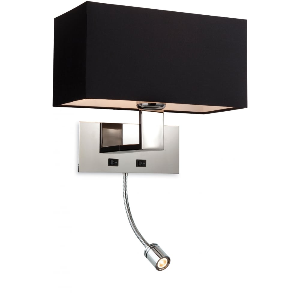 Sleek Dual Light Polished Chrome Wall Fixture with Black Shade