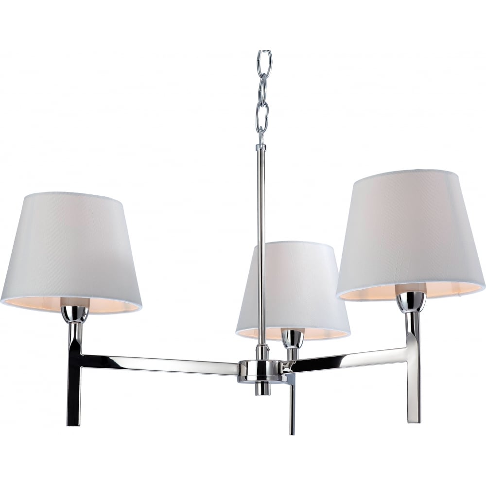 Sleek Chrome 3-Light Tapered Ceiling Chandelier with Cream Shades