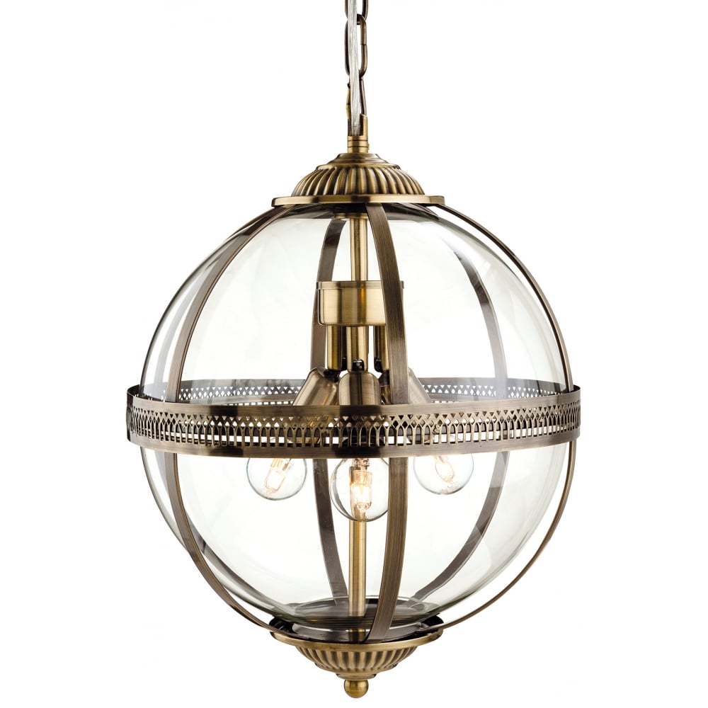 Elegant Vintage Bronze and Clear Glass Globe Pendant Light