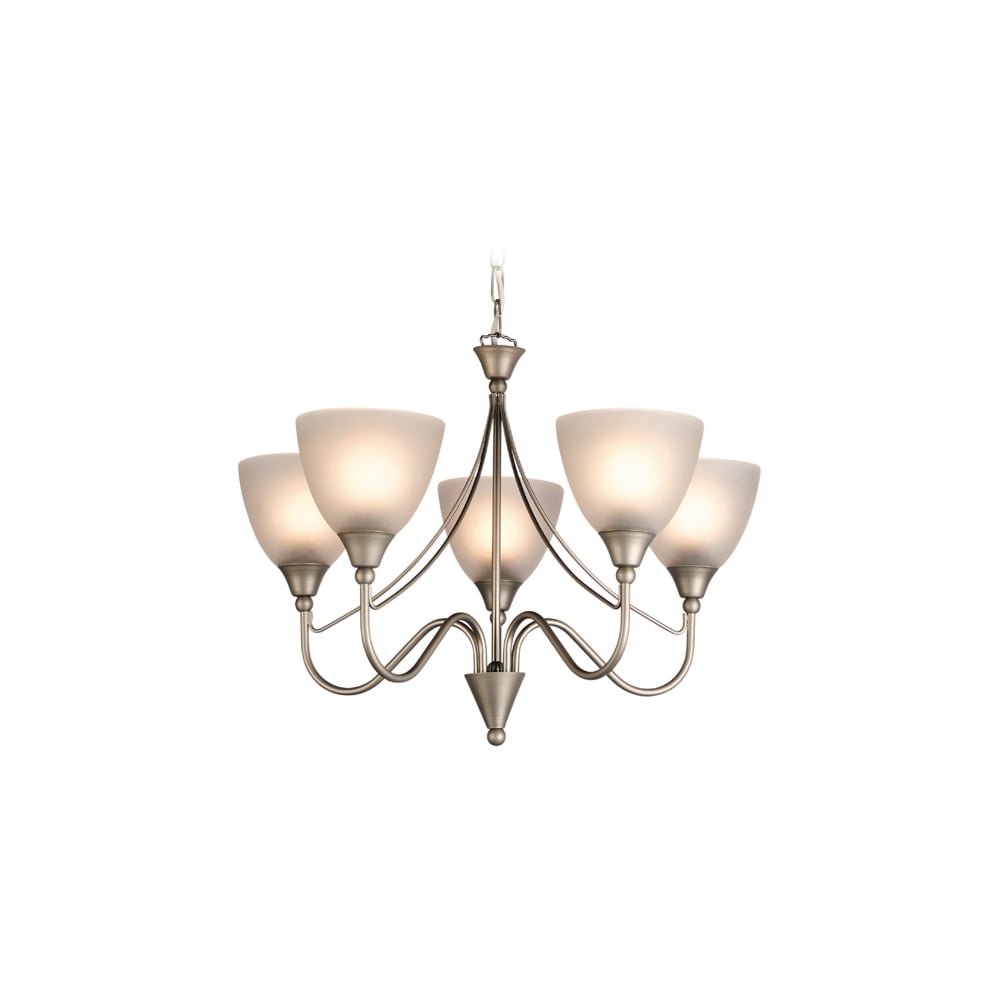 Elegant Satin Steel Floral 5-Light Ceiling Fixture with Opal Glass