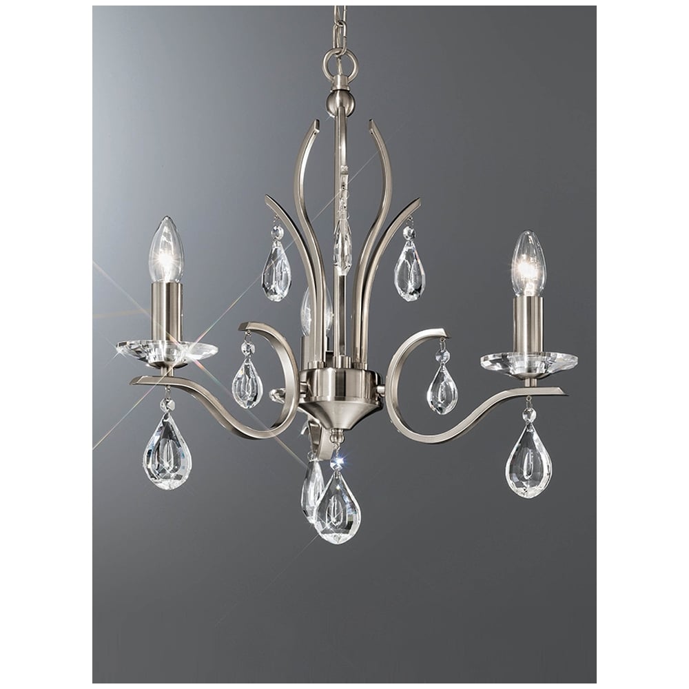 Elegant Crystal Shimmer Satin Nickel Chandelier with 3 Faceted Light Fixtures