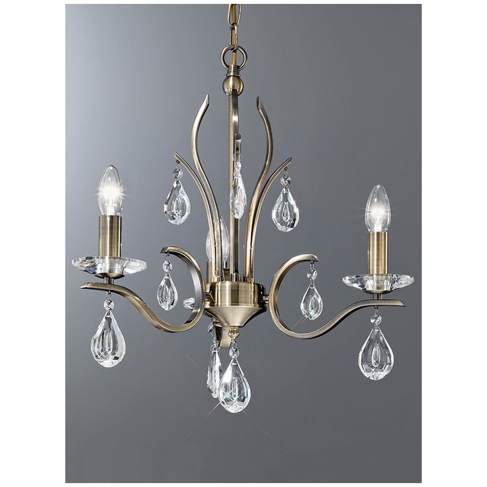 Elegant Bronze Chandelier with Crystal Accents and Three Candle-Style Bulbs