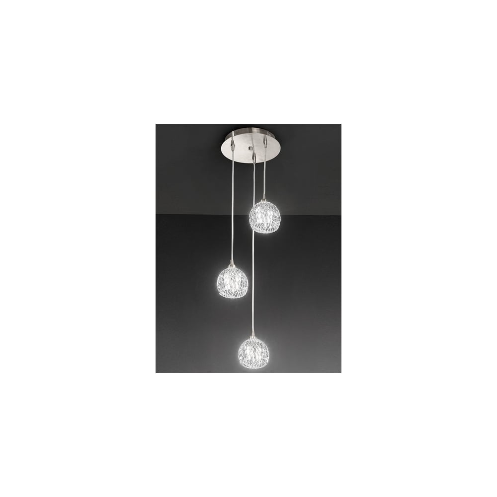 Luminous Satin Nickel Trio Pendant with Crystal Clear Shades