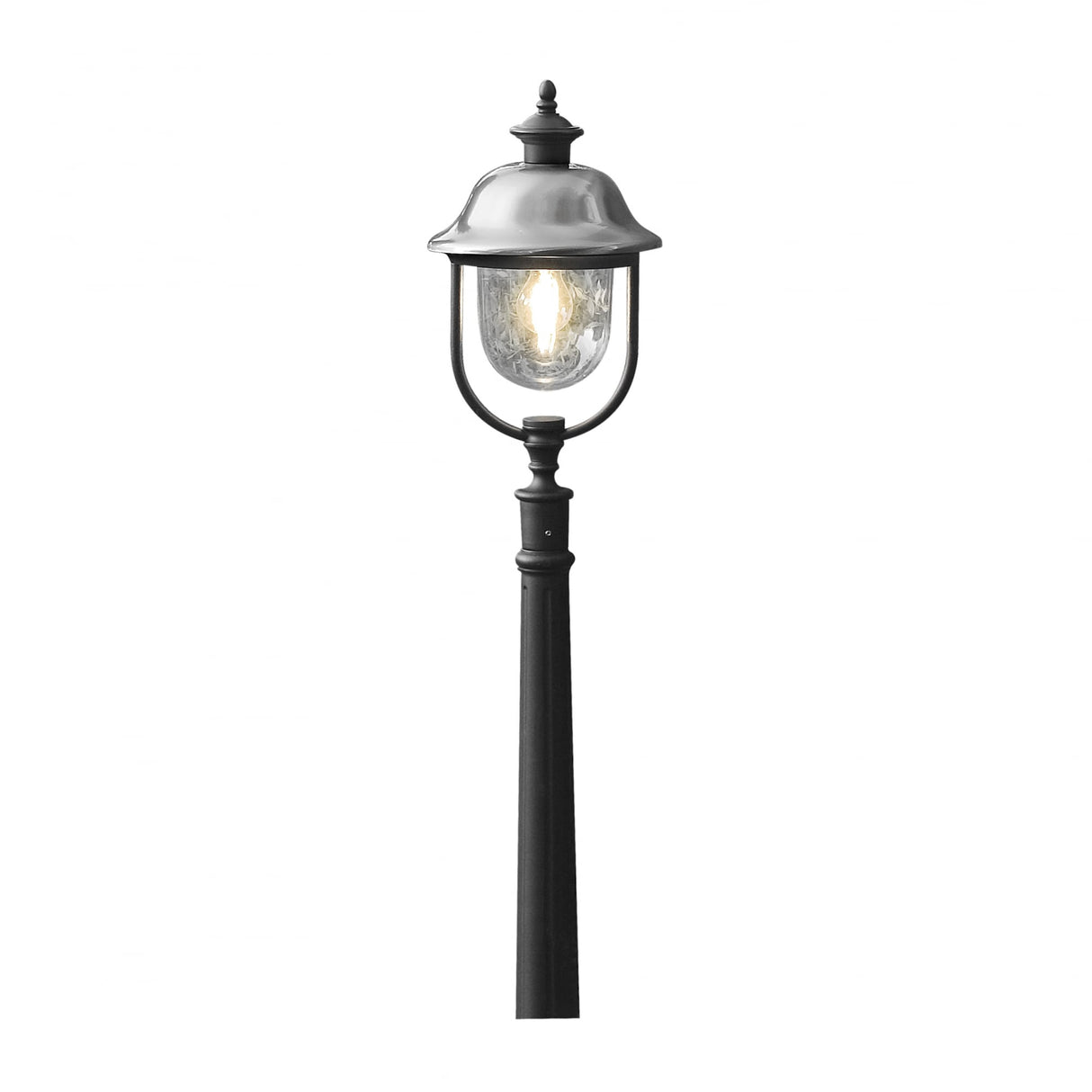 Elegant Black Pathway Lantern with Polished Stainless Steel Cap