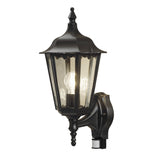 Stately Firenze Black Wall Lantern with PIR Sensor - Elegant Upturned Design
