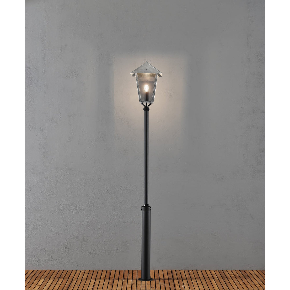 Benu Galvanised Lantern with Taurus Pole - Majestic Outdoor Light Fixture