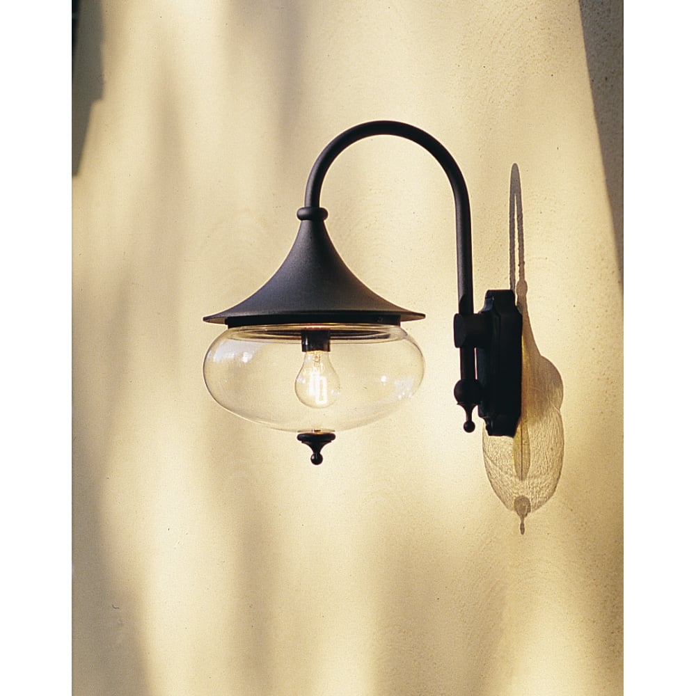 Elegant Matte Black Swan Neck Wall Lantern with Bubble Acrylic Globe