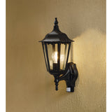 Stately Firenze Black Wall Lantern with PIR Sensor - Elegant Upturned Design