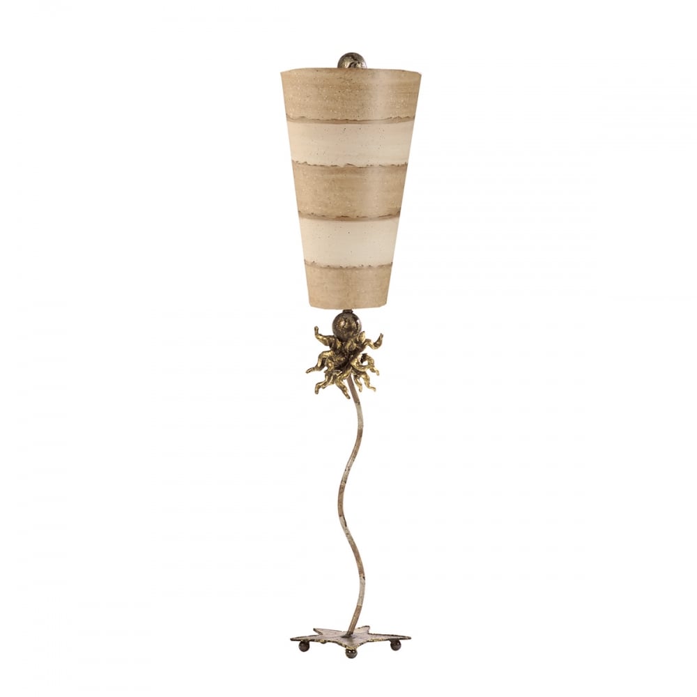 Gold Leaf Anemone Designer Lamp with Cream and Taupe Stripes