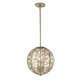 Silver Leaf Patina Art Deco Arabesque Chandelier with Glass Globe Shade