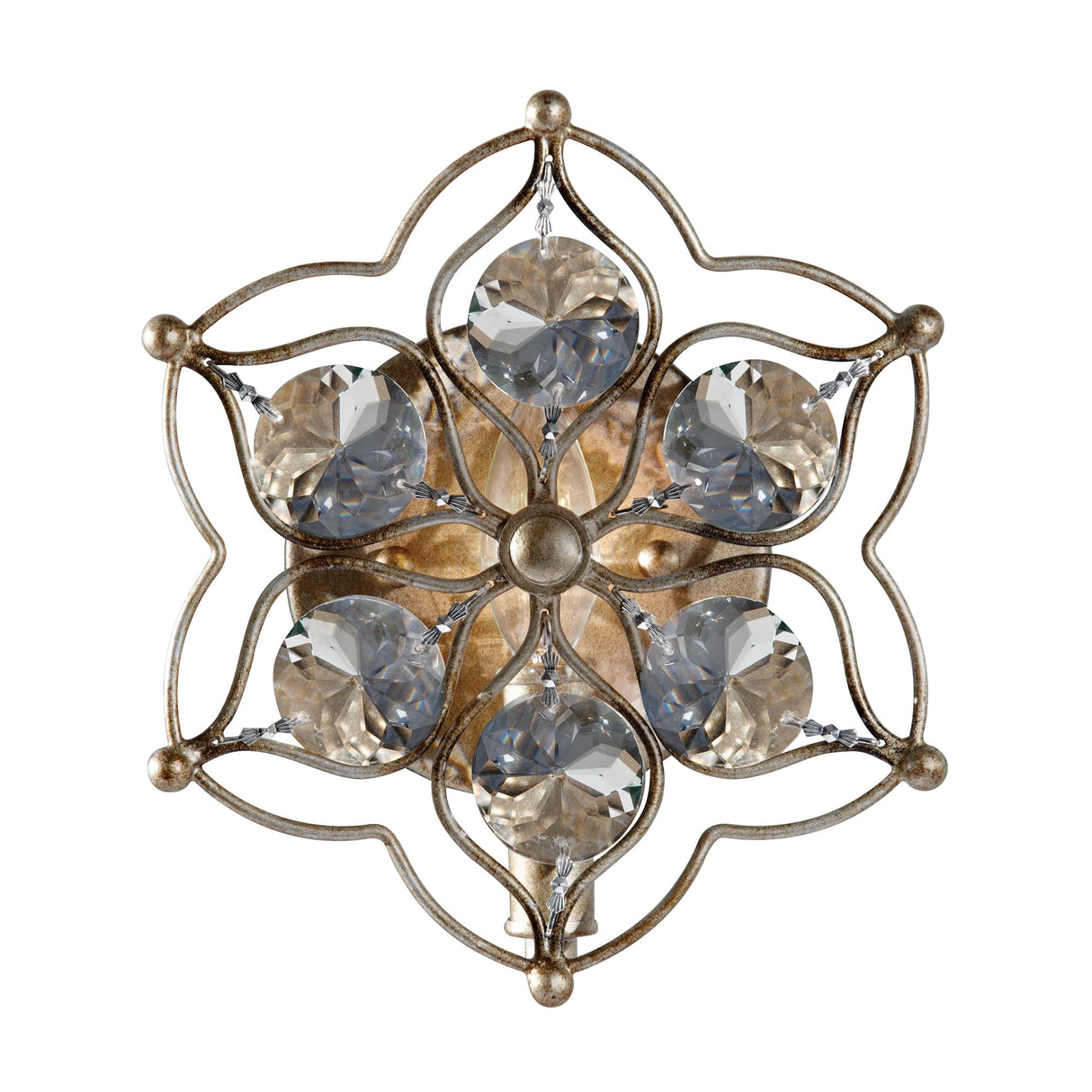 Elegant Burnished Silver and Crystal Wall Sconce Light