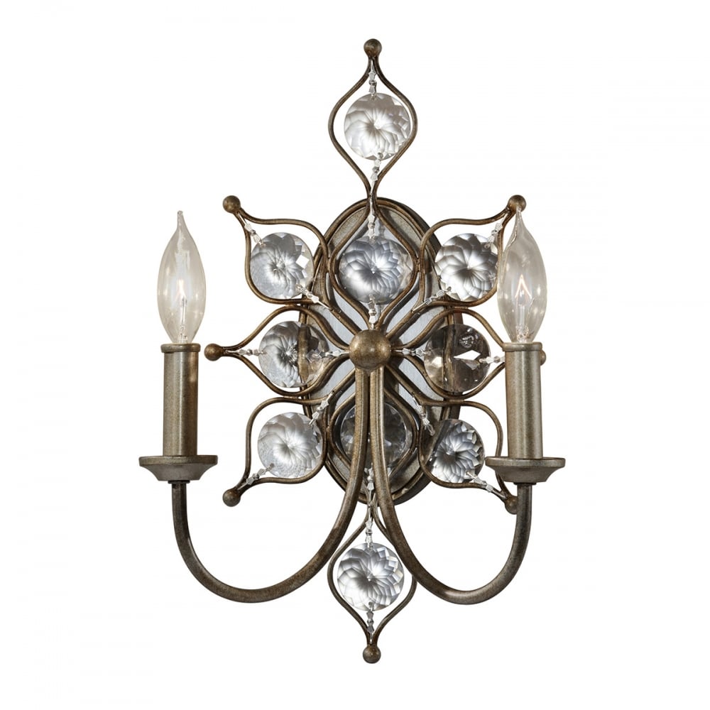 Burnished Silver Art Deco Floral Wall Sconce with Dual Bulbs