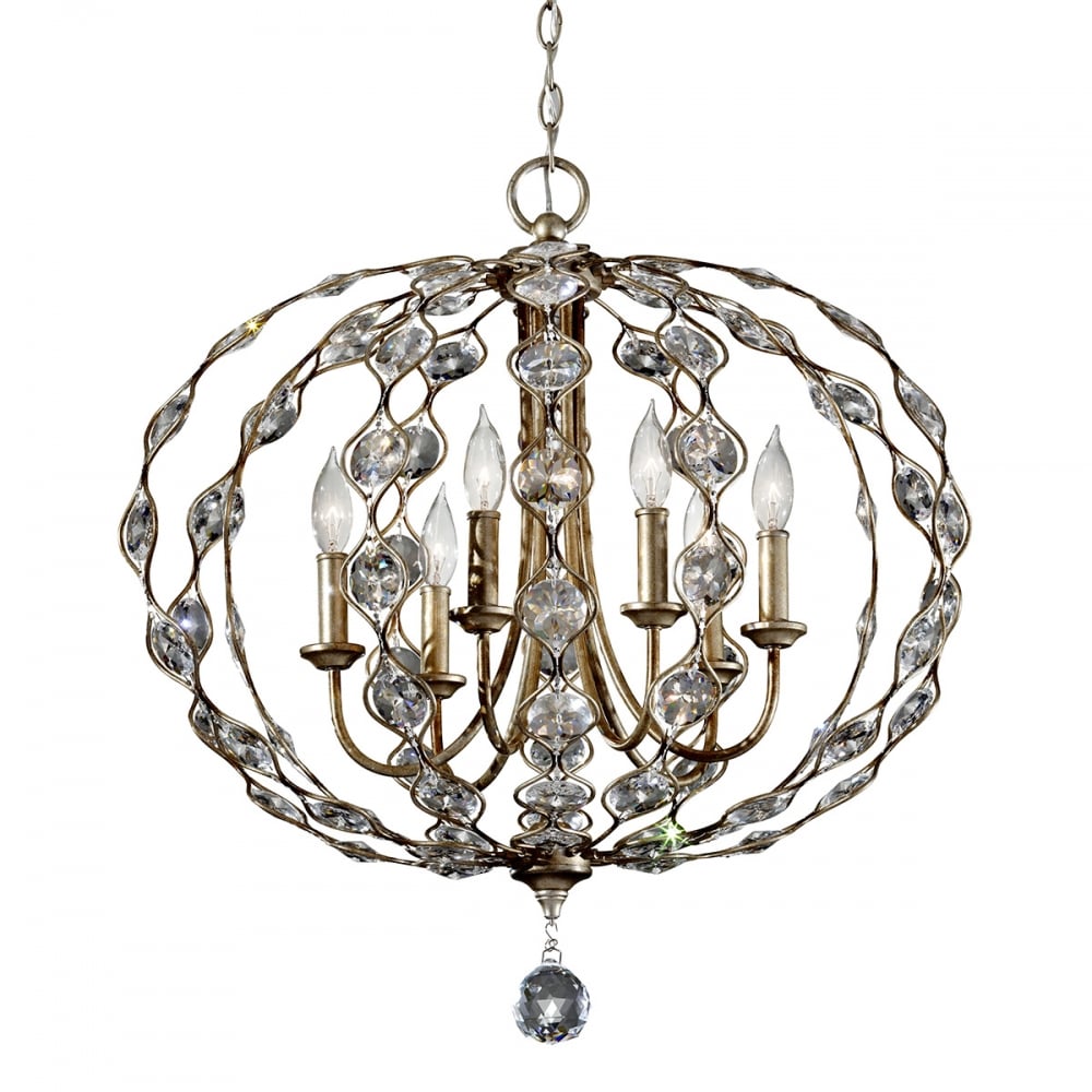 Graceful Art Deco Crystal Chandelier in Aged Silver Finish